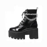 PU Platform Grunge Chunky Heel Ankle Boots